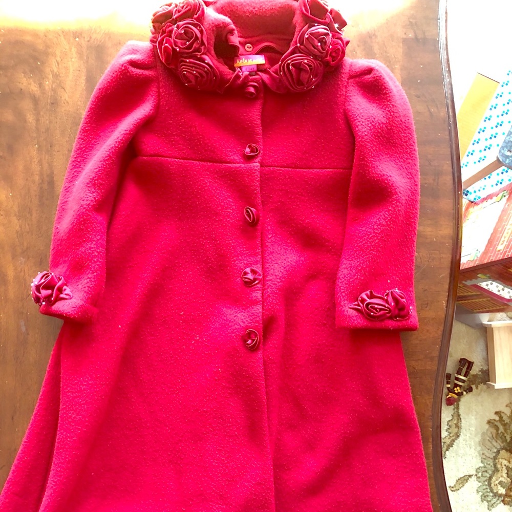 Kate Mack sz 4 dk red fleece long coat velvetroses